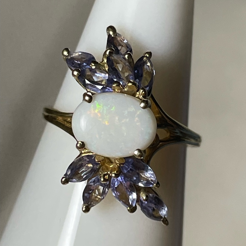 10K Gold Opal and Tanzanite Ring Size 7